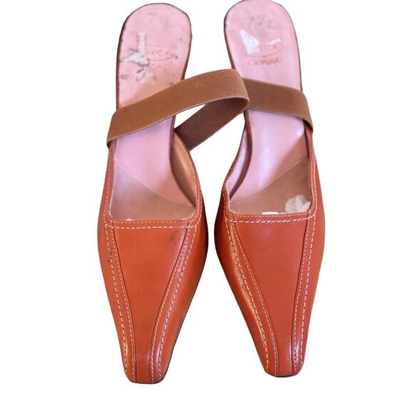 90'S VTG. BURNT ORANGE PUMPKIN POINTED TOE KITTEN MULES PUMPS  JOAN & DAVID7-7.5 - Picture 6 of 9